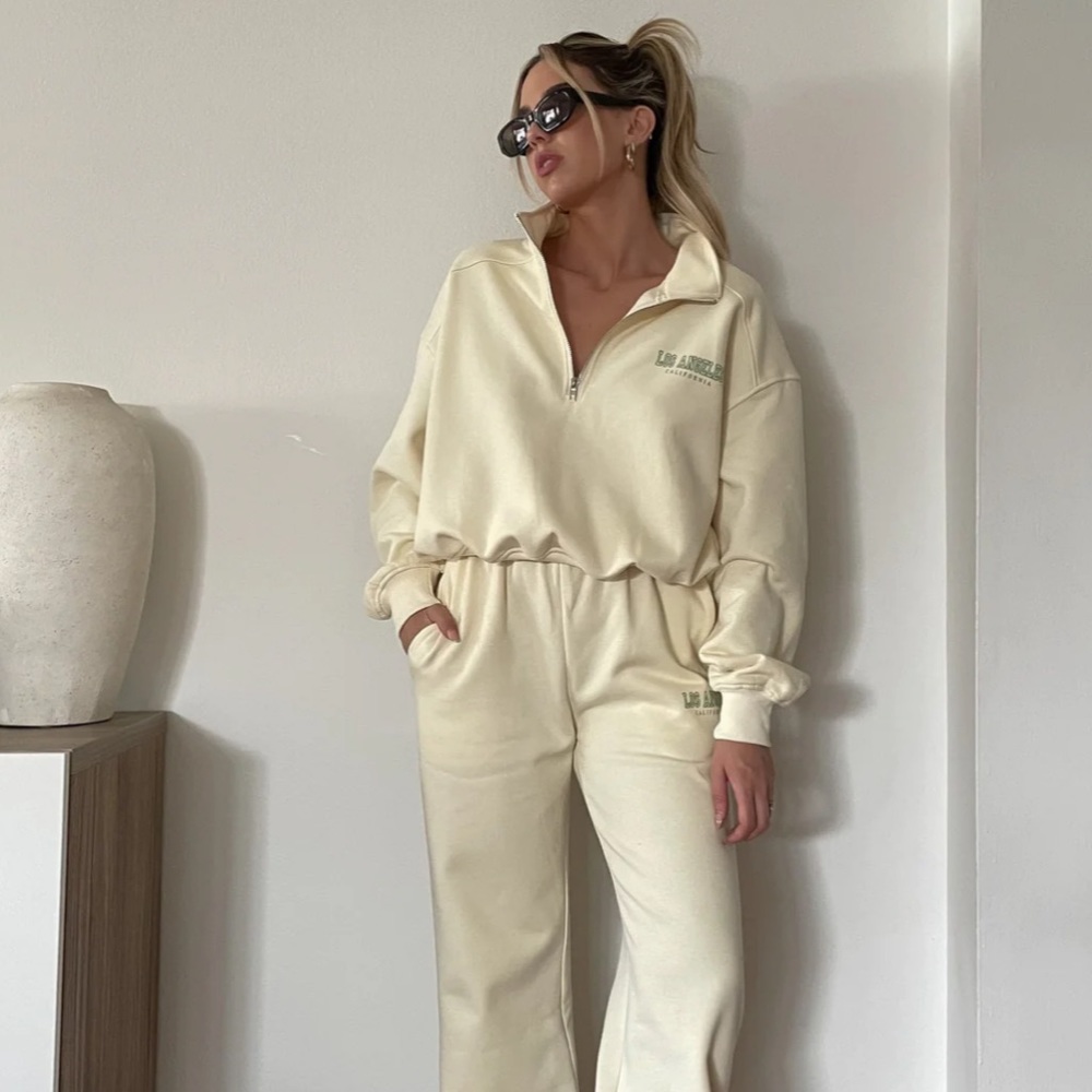 Beige Botany Butter Yellow Sweatpant Set